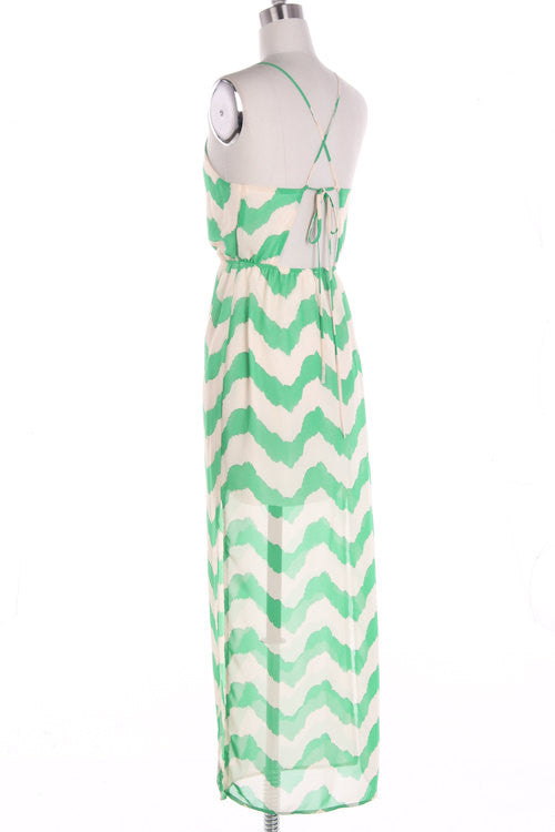 Mint Chevron Maxi Dress with Cross Strapes - Bean Concept - Etsy