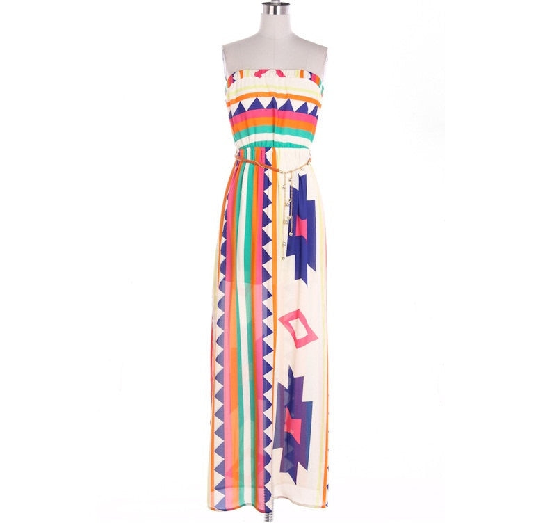 Boho Maxi Dress with Gold Chain Belt - Bean Concept - Etsy