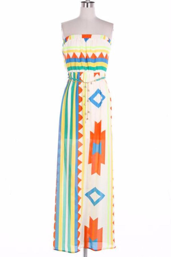 Boho Maxi Dress with Gold Chain Belt - Bean Concept - Etsy