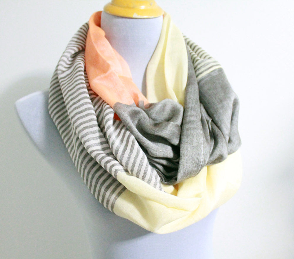 Gray Striped Infinity scarf - Bean Concept - Etsy