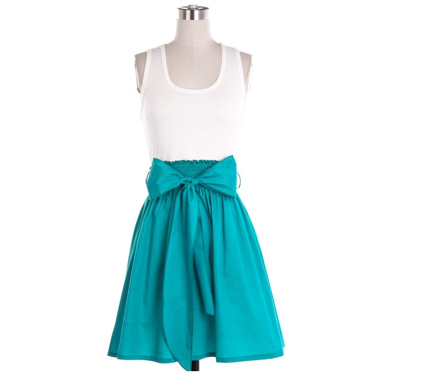 Teal Tripe Flare Short Dress with Bow Tie - Bean Concept - Etsy