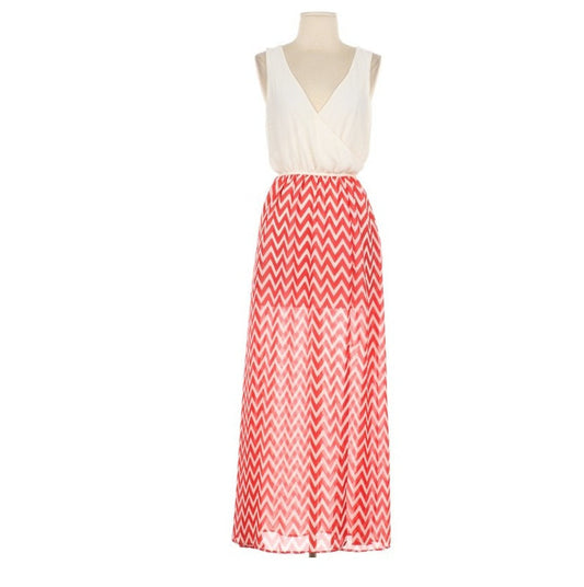 Coral Chevron Maxi Dress - Bean Concept - Etsy