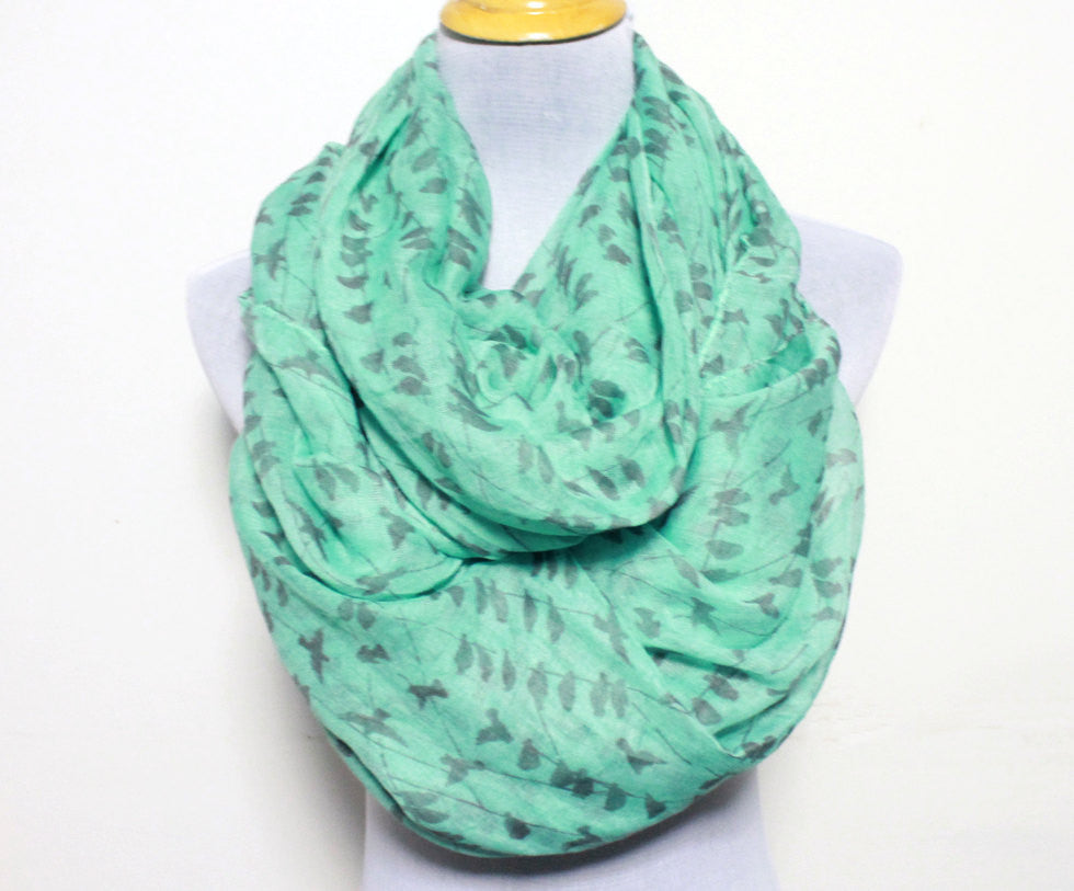 Mint Green Bird on Branch Infinity Scarf - Bean Concept - Etsy
