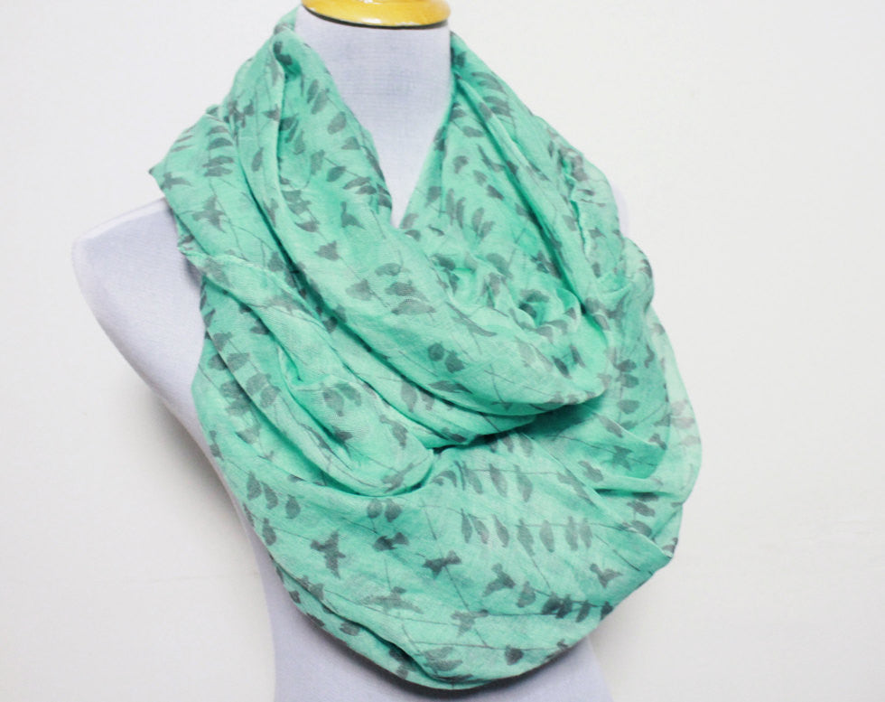 Mint Green Bird on Branch Infinity Scarf - Bean Concept - Etsy