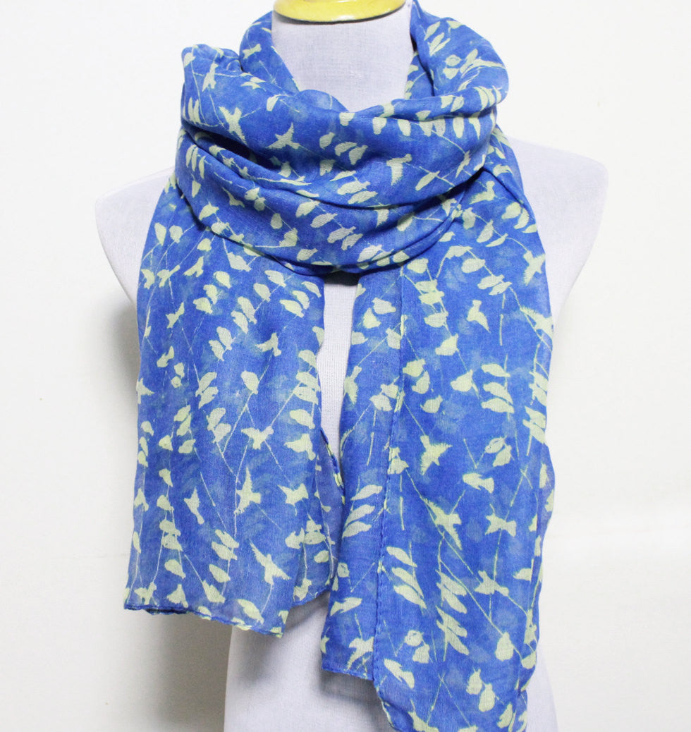 Blue with Yellow Bird on Tree Branch Scarf - Bean Concept - Etsy