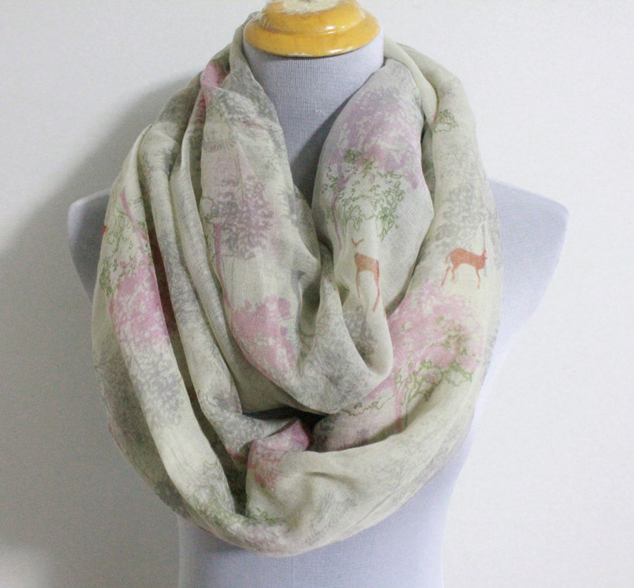 Pink Life of Tree with Deer Infinity Scarf - Bean Concept - Etsy