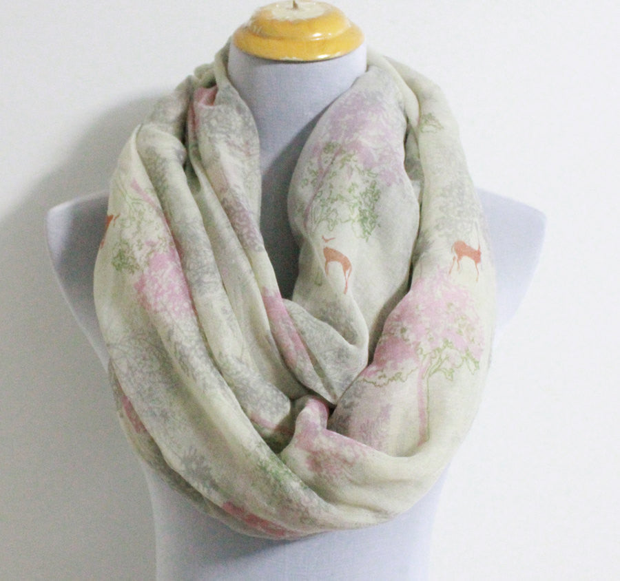 Pink Life of Tree with Deer Infinity Scarf - Bean Concept - Etsy