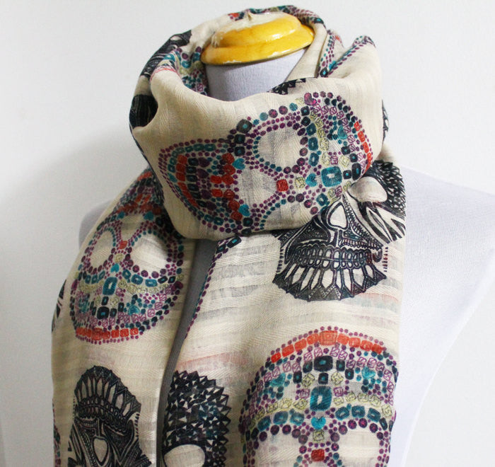 Light Cream Skull Scarf - Bean Concept - Etsy
