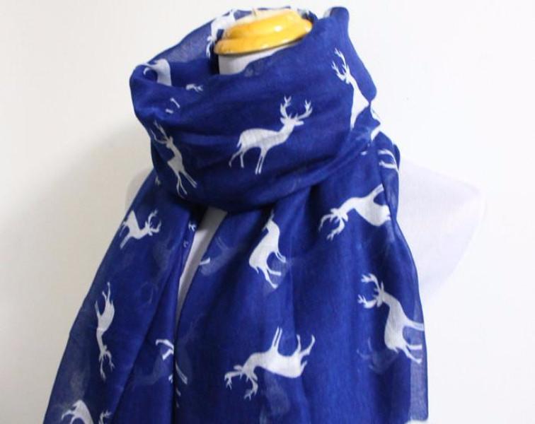 Navy Blue Reindeer Scarf - Bean Concept - Etsy