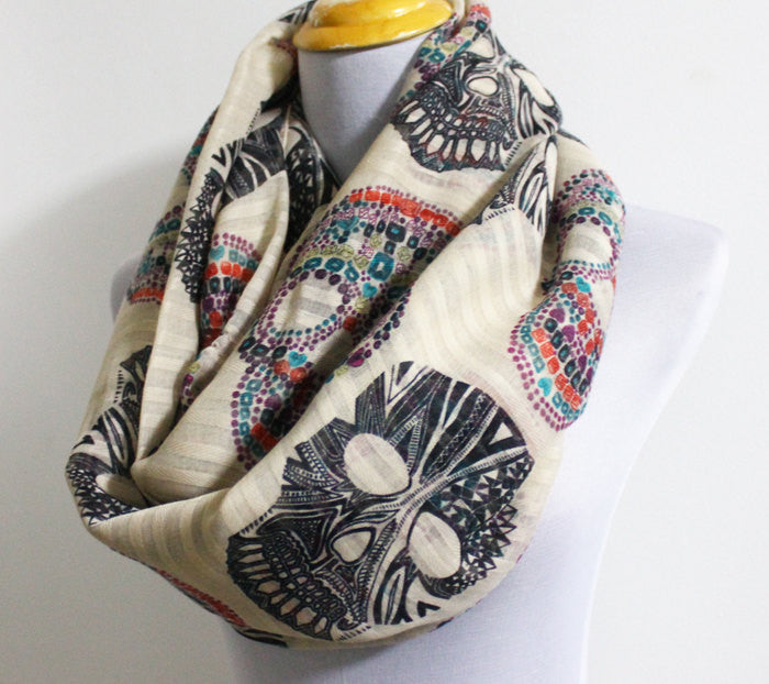 Skull Multicolor Skull Infinity Scarf - Bean Concept - Etsy