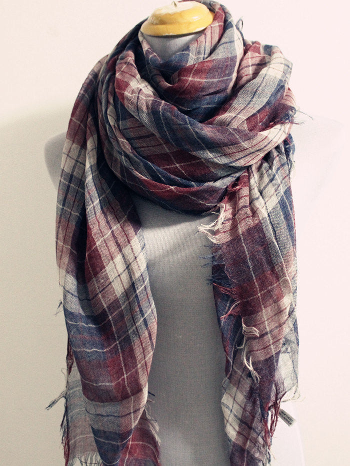 Plaid Woven Scarf with Baby Fringes - Bean Concept - Etsy