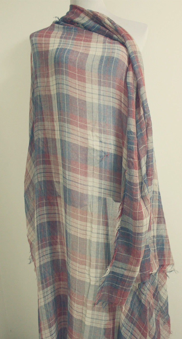 Plaid Woven Scarf with Baby Fringes - Bean Concept - Etsy
