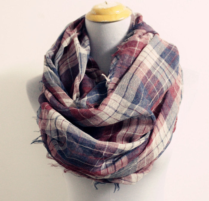 Plaid Woven Scarf with Baby Fringes - Bean Concept - Etsy
