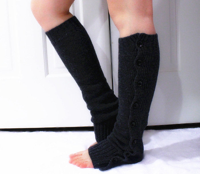 Black Chunky Knitted Leg Warmers with Buttons - Bean Concept - Etsy