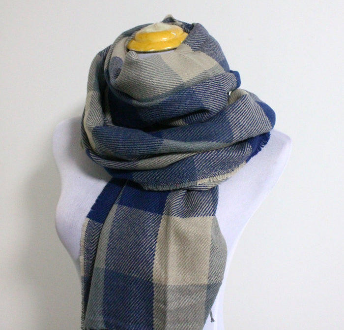 Chunky Unisex Plaid Blanket Scarf with Fringes - Bean Concept - Etsy