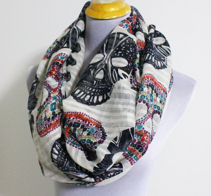 Light Cream Skull Infinity Scarf - Bean Concept - Etsy