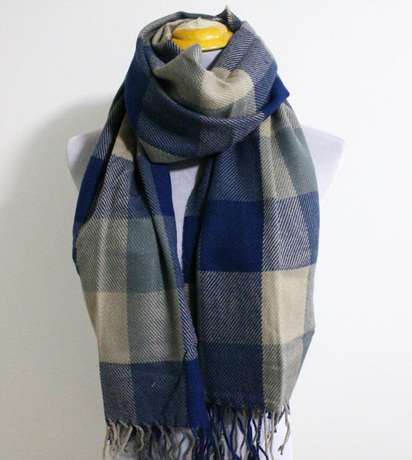 Chunky Unisex Plaid Blanket Scarf with Fringes - Bean Concept - Etsy