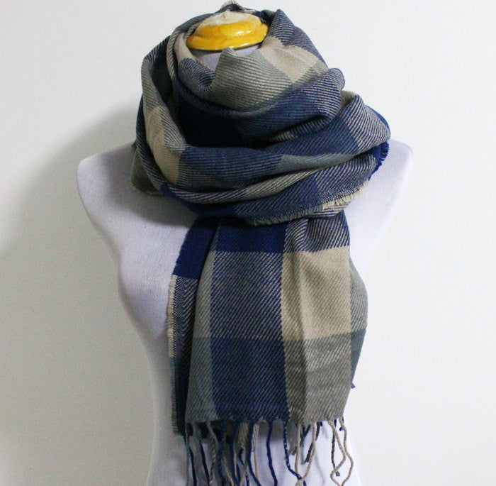 Chunky Unisex Plaid Blanket Scarf with Fringes - Bean Concept - Etsy