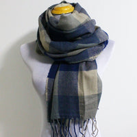 Chunky Unisex Plaid Blanket Scarf with Fringes - Bean Concept - Etsy