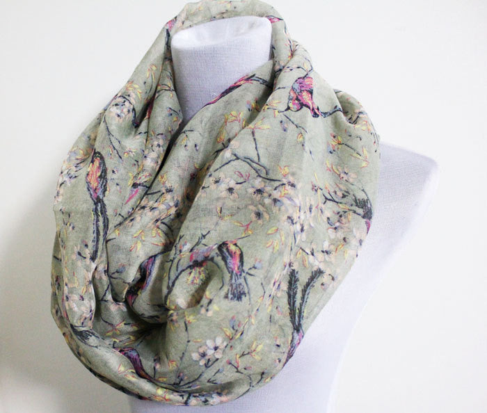 Gray Birds on Branch Infinity Scarf - Bean Concept - Etsy