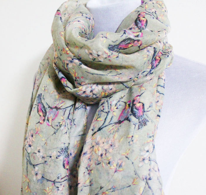 Gray Birds on Branch Infinity Scarf - Bean Concept - Etsy