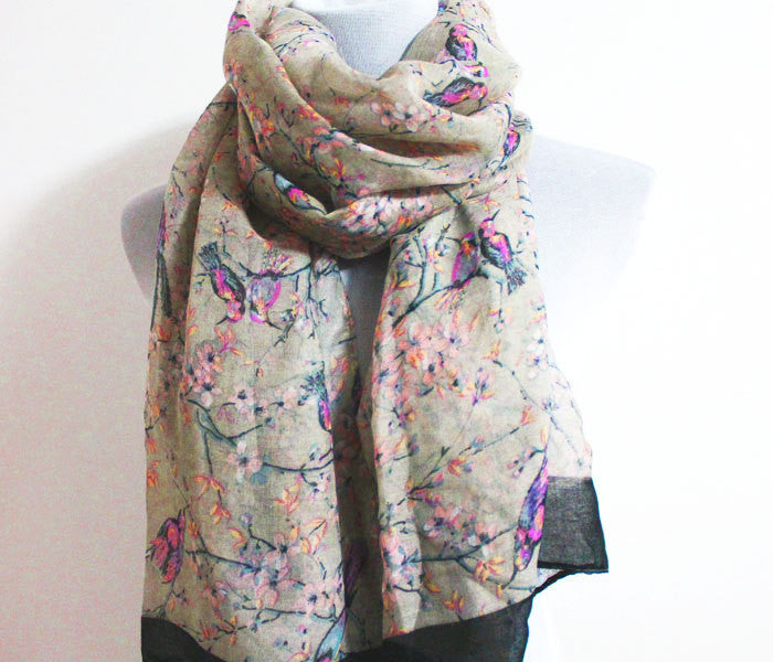 Gray Birds on Branch Infinity Scarf - Bean Concept - Etsy