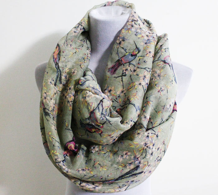Gray Birds on Branch Infinity Scarf - Bean Concept - Etsy