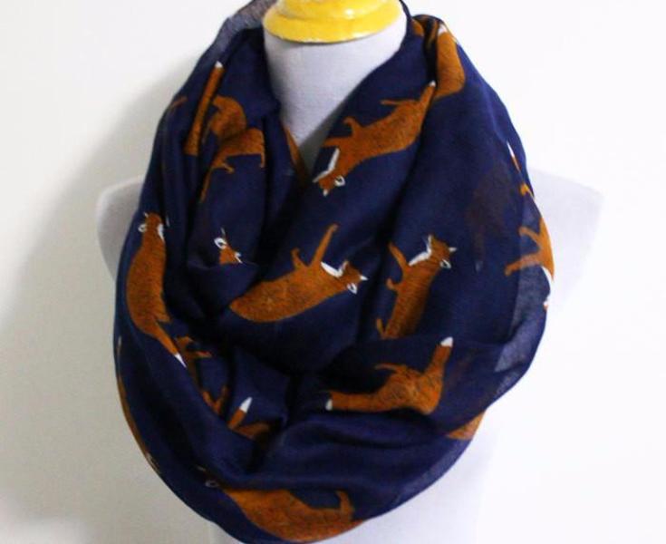 Navy Blue Fox Infinity Scarf - Bean Concept - Etsy