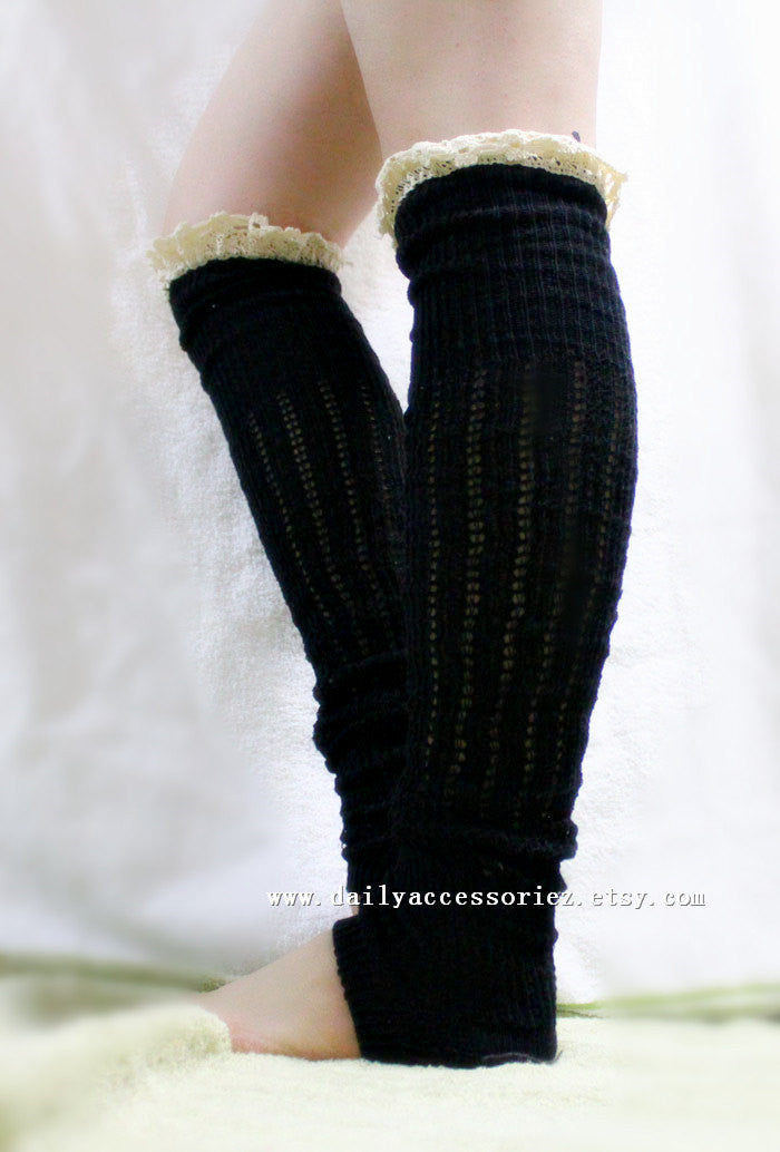 Long Lace Knitted Leg Warmers - Bean Concept - Etsy