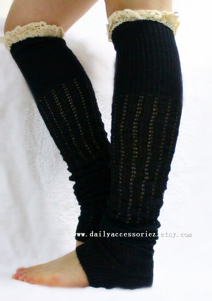 Long Lace Knitted Leg Warmers - Bean Concept - Etsy