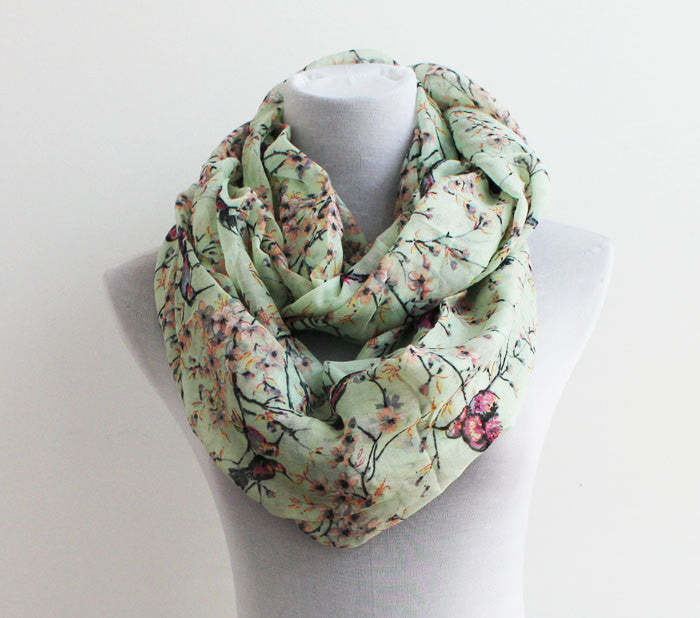 Mint Bird Infinity Scarf - Bean Concept - Etsy