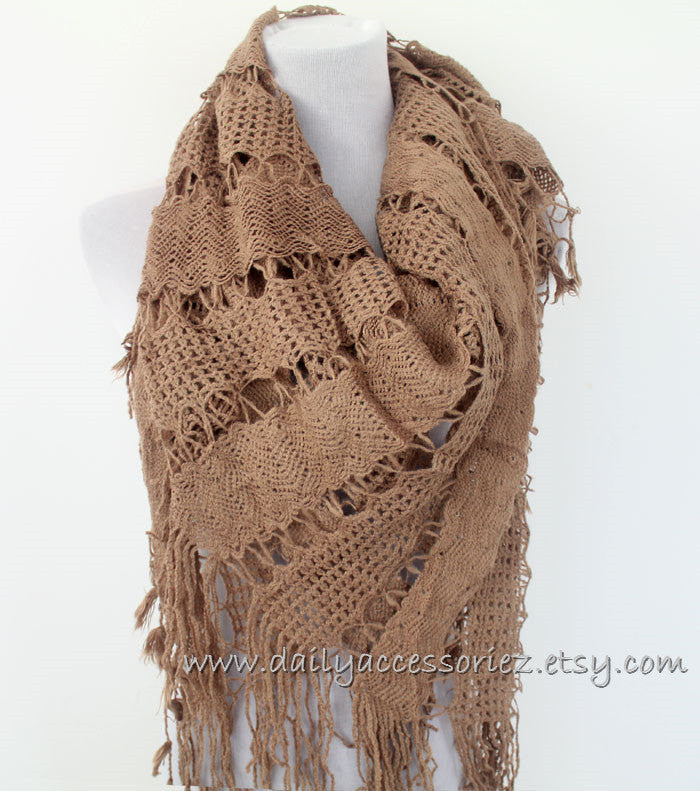 Square Knit Soft Tassled Knit Scarf - Bean Concept - Etsy