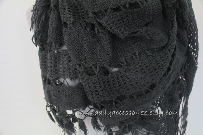 Square Knit Soft Tassled Knit Scarf - Bean Concept - Etsy