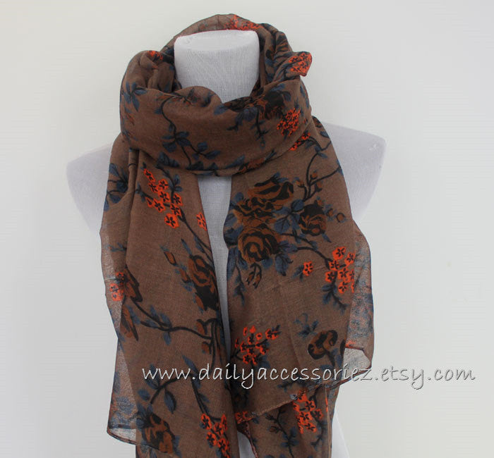 Brown Rose Scarf - Bean Concept - Etsy