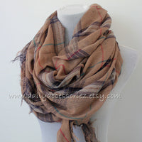 Large Brown Plaid Scarf with Fringes - Bean Concept - Etsy