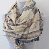 Large Brown Plaid Scarf with Fringes - Bean Concept - Etsy