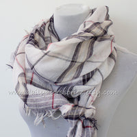 Large Brown Plaid Scarf with Fringes - Bean Concept - Etsy