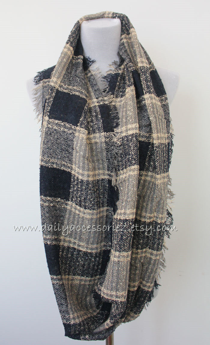 Plaid Blanket Infinity Scarf - Bean Concept - Etsy