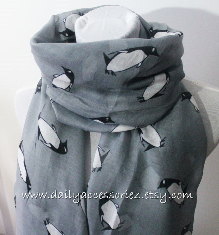 Gray Penguin Infinity Scarf - Bean Concept - Etsy