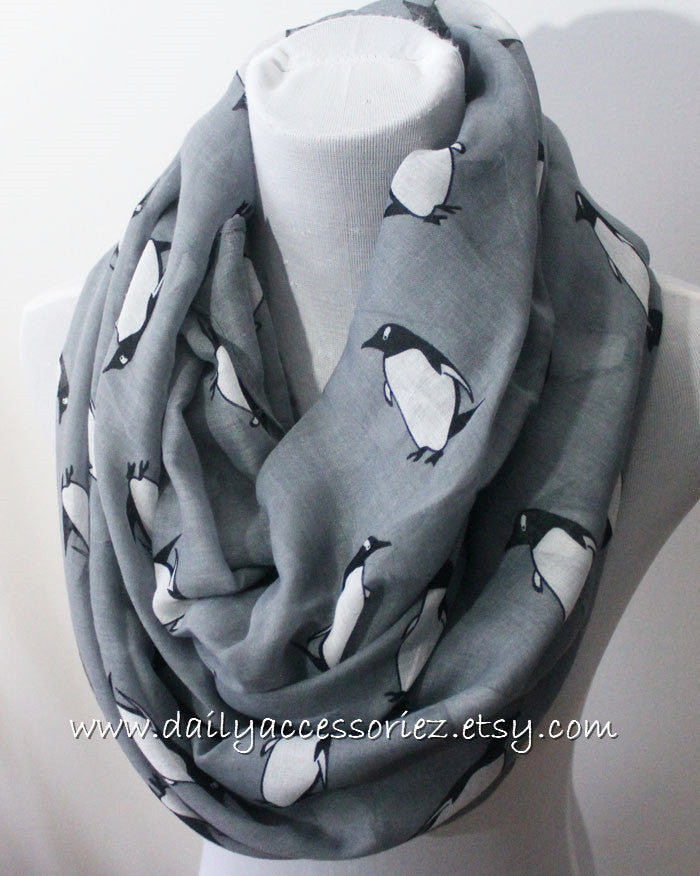 Gray Penguin Infinity Scarf - Bean Concept - Etsy
