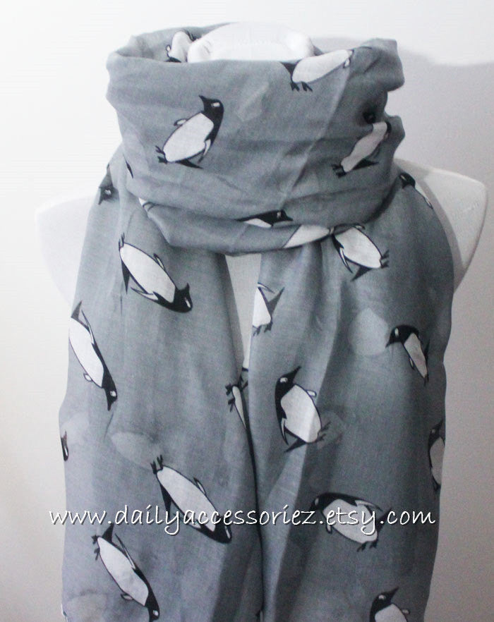 Gray Penguin Infinity Scarf - Bean Concept - Etsy