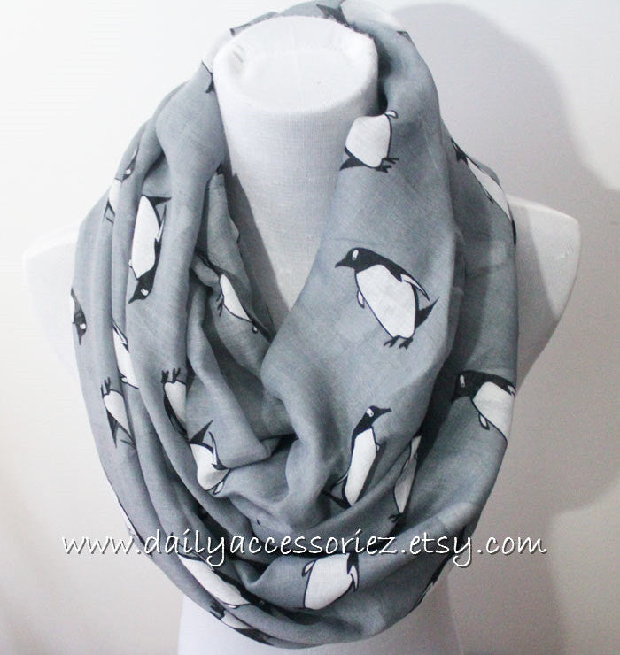 Gray Penguin Infinity Scarf - Bean Concept - Etsy