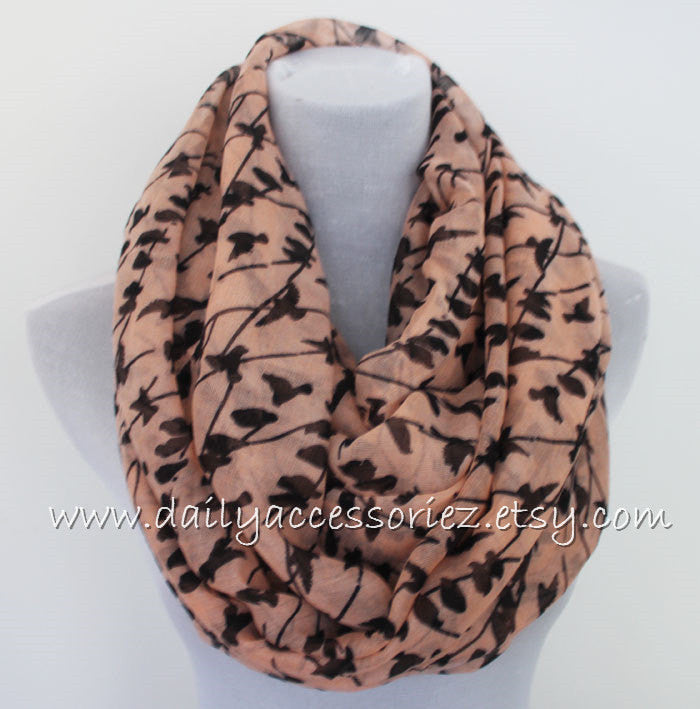 Coral Pink Bird on Branch Scarf - Bean Concept - Etsy