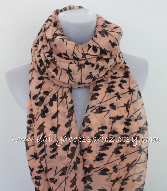 Coral Pink Bird on Branch Scarf - Bean Concept - Etsy