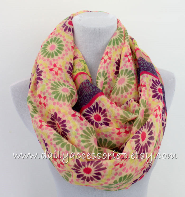Bohemain Floral Infinity Scarf - Bean Concept - Etsy