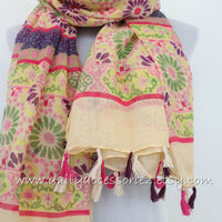 Flower Color Block with Tassels Scarf - Bean Concept - Etsy