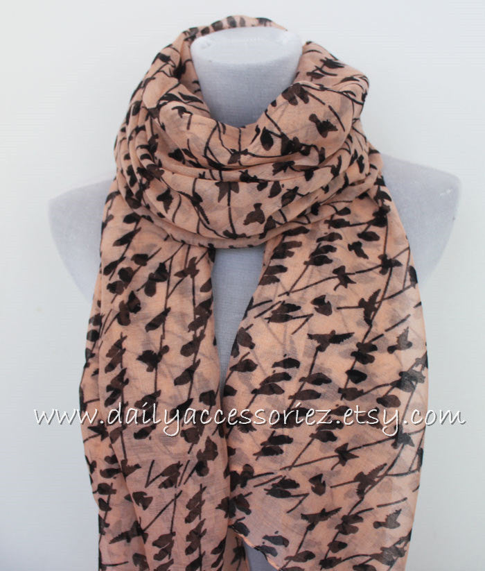 Coral Pink Bird on Branch Scarf - Bean Concept - Etsy