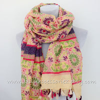 Flower Color Block with Tassels Scarf - Bean Concept - Etsy