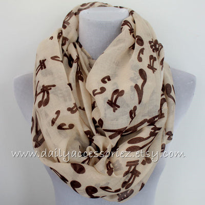 Beige Music Note Infinity Scarf - Bean Concept - Etsy