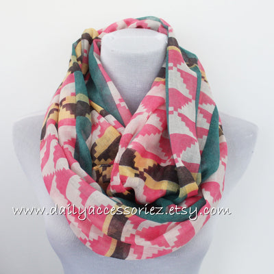 Pink Aztec Infinity Scarf - Bean Concept - Etsy